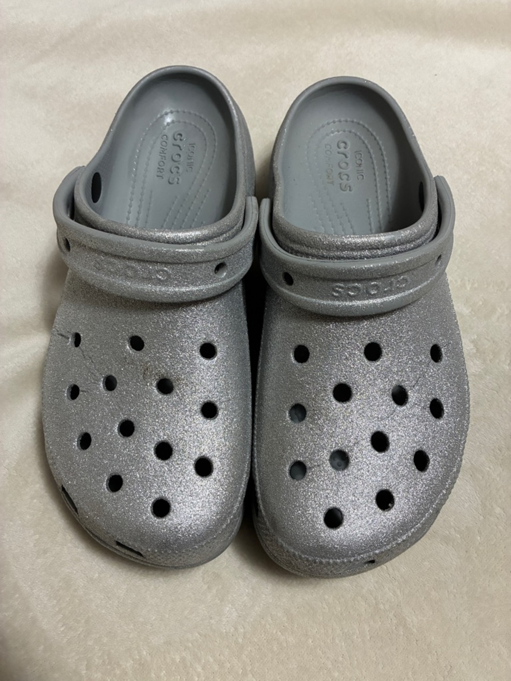 CROCS Women’s Classic Platform Sparkle Clog in Silver